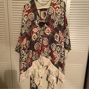 Anthropologie Fringed poncho wrap ruana size large